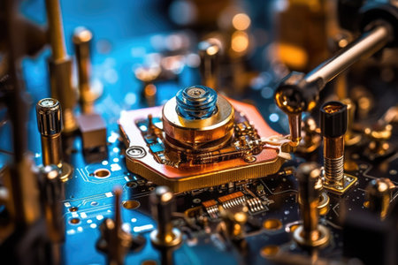 This captivating image showcases a nanobot, a revolutionary robot designed for neuroscience surgery, using advanced technology, and a sleek metallic design. Generative AIの素材