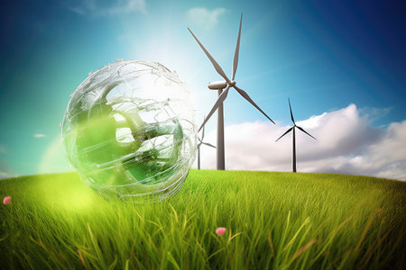 This photograph represents the development of alternative energy sources and energy efficiency. It captures the idea of a sustainable and eco-friendly future, where renewable energy sources are widely used and prioritized for their positive impact on the environment. Generative AIの素材