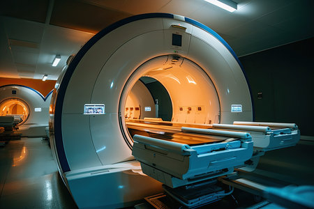 Magnetic resonance imaging (MRI) machine, showcasing the advanced technology and equipment used for diagnostic purposes. Generative AIの素材