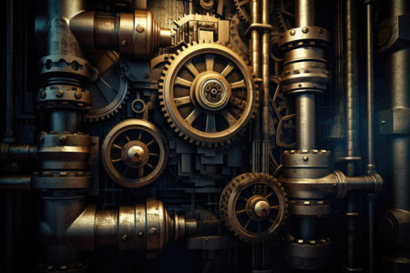 Intricate beauty of mechanical textures. The image highlights the precise details, metallic surfaces, and industrial elements, creating a visually stunning composition. Generative AIの素材
