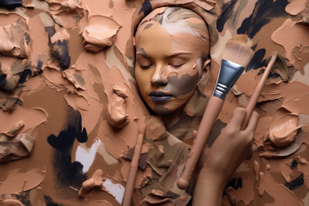 Essence of camouflage cosmetics, where the art of makeup seamlessly blends with the concept of concealment. Generated AIの素材
