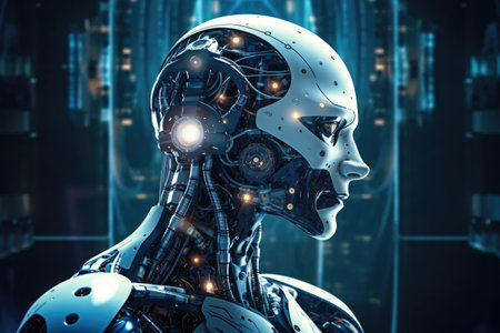 The photo depicts the concept of artificial intelligence and machine learning, highlighting the role of technology in shaping the future. Generative AIの素材