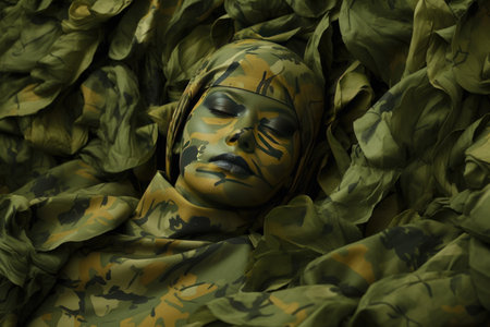 Essence of camouflage cosmetics, where the art of makeup seamlessly blends with the concept of concealment. Generated AIの素材