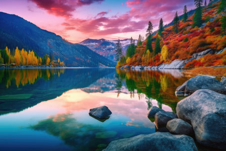 A beautiful natural background that captures the essence of the great outdoors, with vibrant colors and textures of nature. From majestic mountains to tranquil lakes, the photo showcases the beauty of the natural world. Generative AIの素材