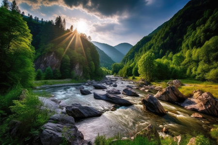 A beautiful natural background that captures the essence of the great outdoors, with vibrant colors and textures of nature. From majestic mountains to tranquil lakes, the photo showcases the beauty of the natural world. Generative AIの素材