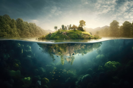 A realistic photograph showcasing the beauty of nature and the importance of preserving the environment for sustainable development. Generative AIの素材