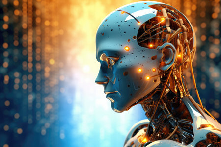The photo depicts the concept of artificial intelligence and machine learning, highlighting the role of technology in shaping the future. Generative AIの素材