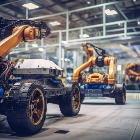 A stunning photograph capturing the latest advancements in autonomous technology and robotics. The image features a futuristic landscape with state-of-the-art robots and machines performing complex tasks autonomously. Generative AIの素材