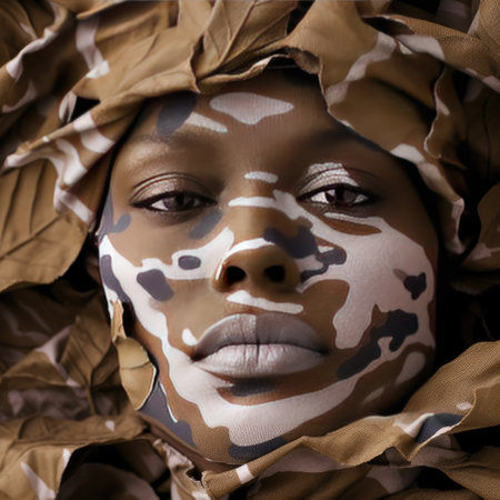 Essence of camouflage cosmetics, where the art of makeup seamlessly blends with the concept of concealment. Generated AIの素材