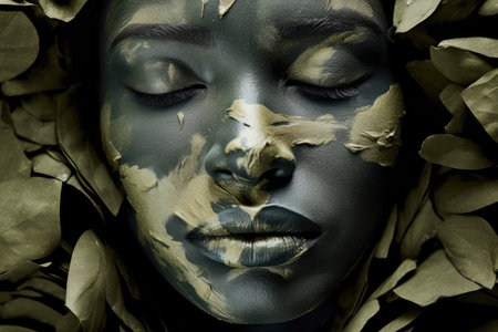 Essence of camouflage cosmetics, where the art of makeup seamlessly blends with the concept of concealment. Generated AIの素材