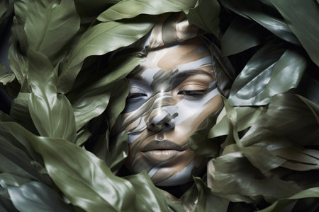 Essence of camouflage cosmetics, where the art of makeup seamlessly blends with the concept of concealment. Generated AIの素材