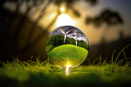 This photograph represents the development of alternative energy sources and energy efficiency. It captures the idea of a sustainable and eco-friendly future, where renewable energy sources are widely used and prioritized for their positive impact on the environment. Generative AIの素材