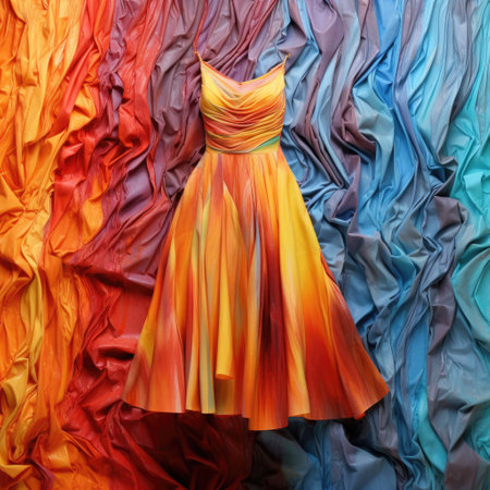 Beautiful woman with elegant dress melting in Multi-colored paint. Generative AIの素材