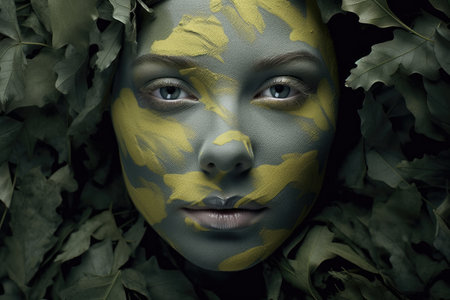 Essence of camouflage cosmetics, where the art of makeup seamlessly blends with the concept of concealment. Generated AIの素材