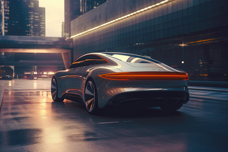 Advancements in autonomous technology as the self-driving car gracefully navigates the road, creating a sense of innovation and a glimpse into the future of transportation. Generative AIの素材