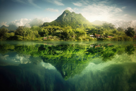 A realistic photograph showcasing the beauty of nature and the importance of preserving the environment for sustainable development. Generative AIの素材