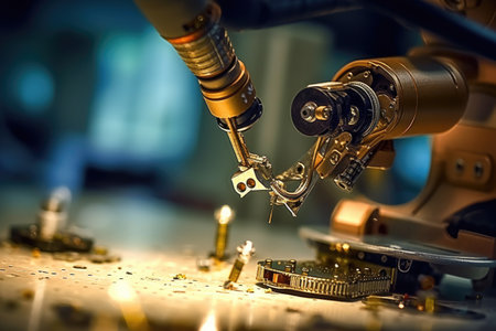 This captivating image showcases a nanobot, a revolutionary robot designed for neuroscience surgery, using advanced technology, and a sleek metallic design. Generative AIの素材