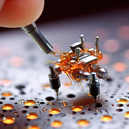 This captivating image showcases a nanobot, a revolutionary robot designed for neuroscience surgery, using advanced technology, and a sleek metallic design. Generative AIの素材