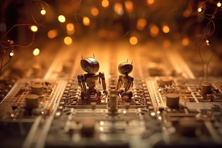 This captivating image showcases a nanobot, a revolutionary robot designed for neuroscience surgery, using advanced technology, and a sleek metallic design. Generative AIの素材