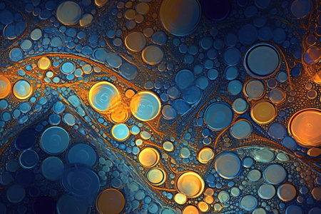 The digital textures create a sense of depth and dimension, while the abstract patterns evoke a feeling of technological sophistication. The fusion of geometric shapes, metallic surfaces, and illuminated lines adds a touch of modernity and elegance to the composition. Generative AIの素材