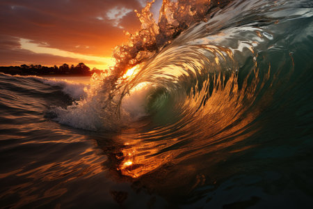 Magnitude and force as colossal waves rise and surge, creating a scene of chaos and destruction. The photograph showcases the intensity of the ocean's fury, with towering walls of water engulfing everything in their path.の素材
