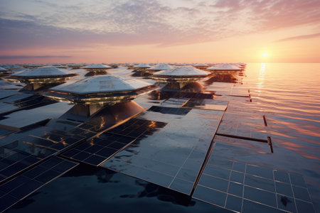 Futuristic environmentally friendly power plant of the future in the ocean, Revolutionizing Water Energy Systems with Full Automation. Efficiency and Comfort of Fully Automated Modern Water Energy Systemsの素材