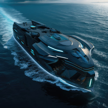 The ship's sleek and streamlined design, combined with advanced technology, gives it a distinct and futuristic appearance. Its massive size and impressive cargo capacity are evident, highlighting its role in transporting goods and supplies across vast distances.の素材