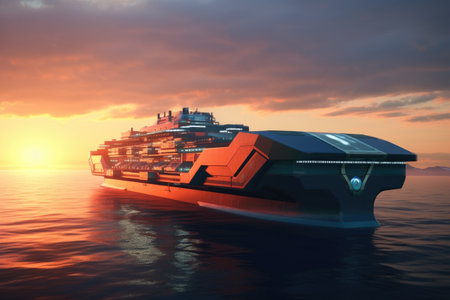 The ship's sleek and streamlined design, combined with advanced technology, gives it a distinct and futuristic appearance. Its massive size and impressive cargo capacity are evident, highlighting its role in transporting goods and supplies across vast distances.の素材