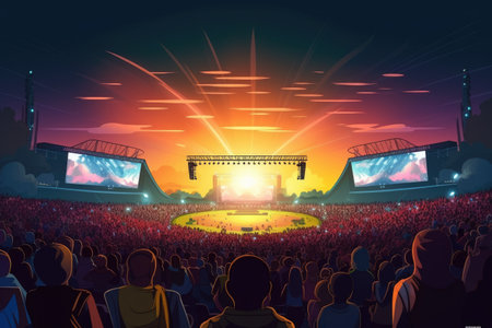 Crowds in a rock concert in a large stadium with many visitors.の素材