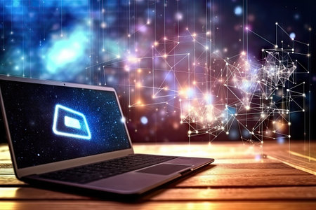 Integration of cutting-edge technologies, showcasing the laptop as a gateway to a world of advanced computing capabilities. Generative AI brings life to the dynamic data whirlpool, enhancing the visual impact and immersing the viewer in the digital revolution.の素材