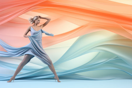 Beautiful background on the desktop - yoga, healthy lifestyle. The figure of a woman on a colorful bright background.の素材