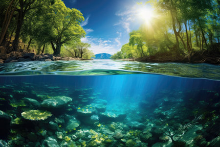 A vibrant and realistic photograph showcasing Planet Earth with its abundant water resources, captured with the assistance of Generative AI.の素材
