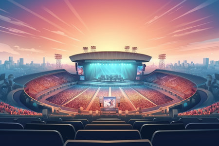 A people concentration on show in a large stadium with many visitors. Generative AIの素材