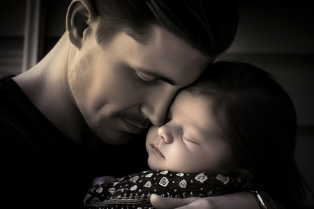 The image exudes warmth, tenderness, and the purest form of parental love, showcasing the bond between parents and their precious little one.の素材