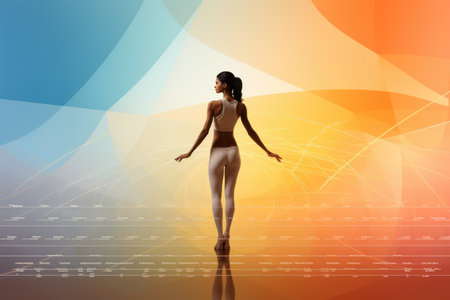 Beautiful background on the desktop - yoga, healthy lifestyle. The figure of a woman on a colorful bright background.の素材