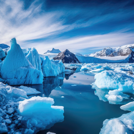 Climate Change - Antarctic Melting Glacier in a Global Warming Environment. Generative AIの素材