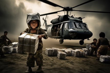 A heartwarming and uplifting concept of humanitarian aid, representing global compassion and support.の素材