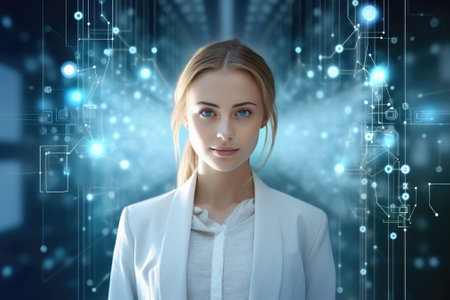 Program development concept. Portrait of a programmer in the modern computer world Gnerative AIの素材