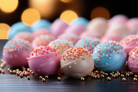 candy bar. Festive sweet with lots of macarons and eclairs Gnerative AIの素材