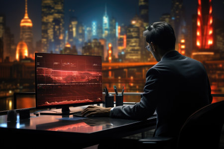 Financial Analysts and Day Traders Working on a Computers with Multi-Monitor Workstations with Real-Time Stocksの素材