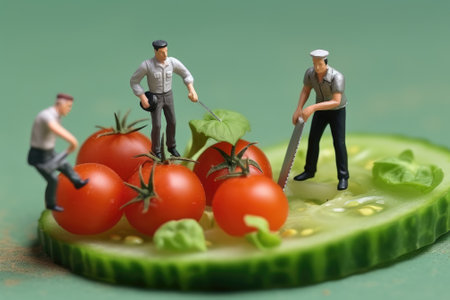 Miniature workers make food. Gnerative AIの素材