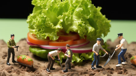 Miniature workers make food. Gnerative AIの素材