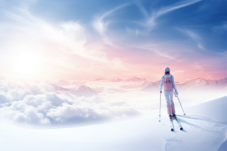 Skiing Jumping skier Extreme winter sports. Gnerative AIの素材