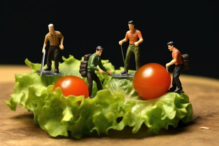 Miniature workers make food. Gnerative AIの素材