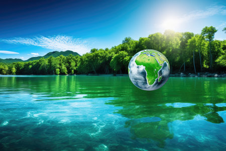 A vibrant and realistic photograph showcasing Planet Earth with its abundant water resources, captured with the assistance of Generative AI.の素材