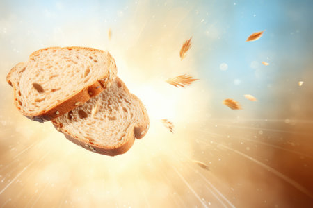 Different kinds of fresh bread as background, top viewの素材