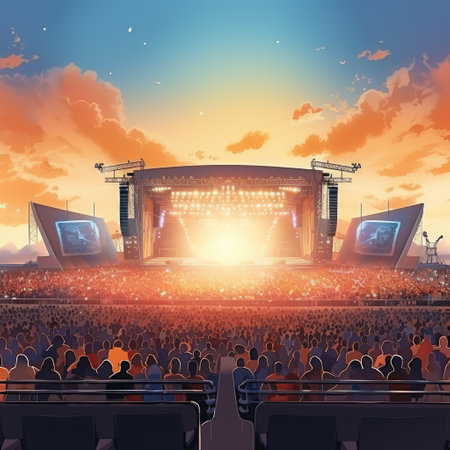 A people concentration on show in a large stadium with many visitors. Generative AIの素材