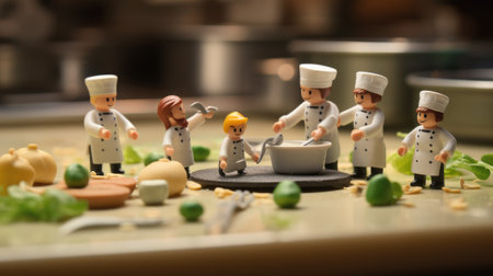 Miniature workers make food. Gnerative AIの素材