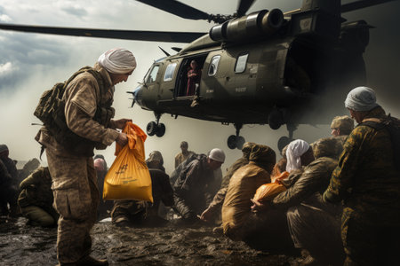 A heartwarming and uplifting concept of humanitarian aid, representing global compassion and support.の素材