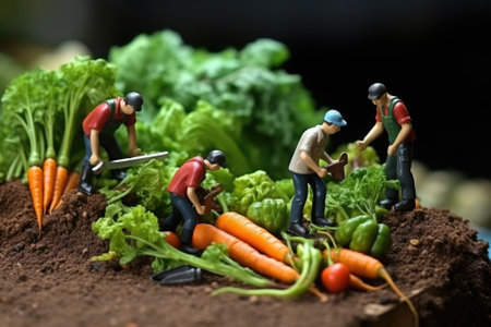 Miniature workers make food. Gnerative AIの素材